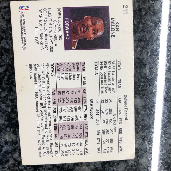 Karl Malone Hoops 1991 #211 Basketball card !!! - Picture 2 of 2